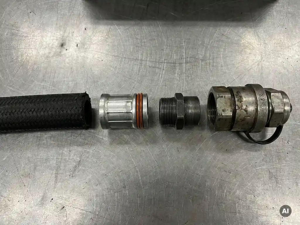 Uit welke onderdelen bestaat een hydraulische slangassemblage?